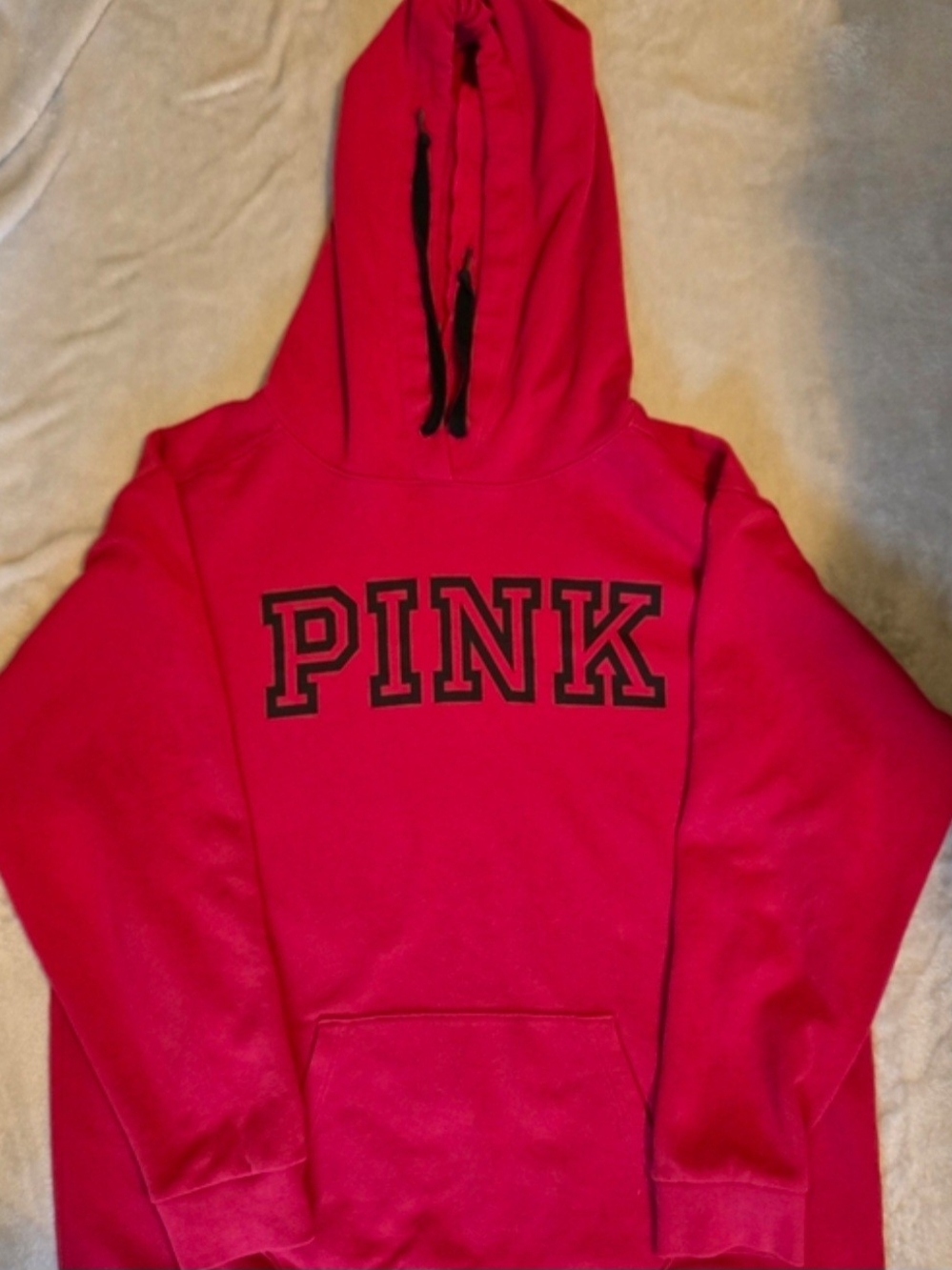 PINK Victoria's Secret Logo Hoodie Sweatshirt - Red and Light Pink - Picture 5 of 9